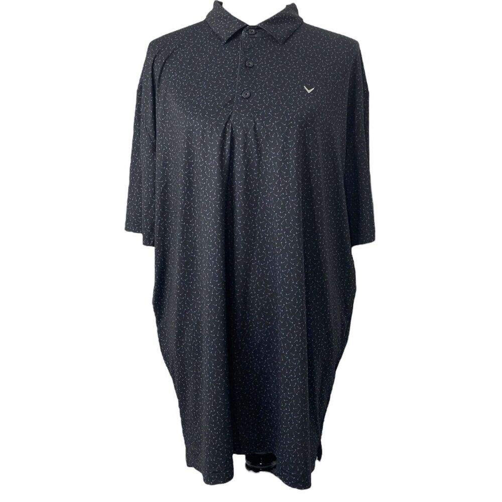 Callaway Men’s Polo Shirt Black and White Flag Pattern Short Sleeve Size XL